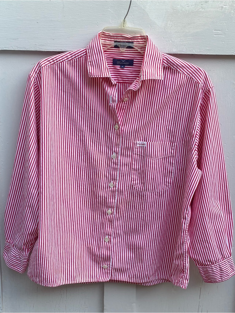 EUC Faconnable Size M Medium Button Down Striped Red & White Shirt Top Casual